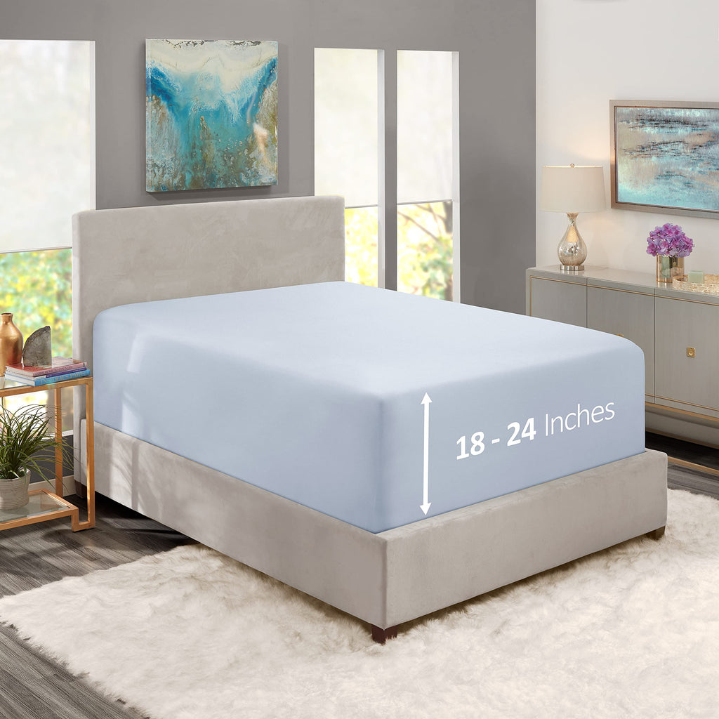 Nestl Ice Blue Twin Xl Fitted Sheet Only, Extra Deep Pocket Fitted Bed Sheet, 1800 Microfiber Xl Twin Fitted Sheet, Ultra Soft Fitted Sheet Twin Xl Fits Up To 24 Inch Mattress