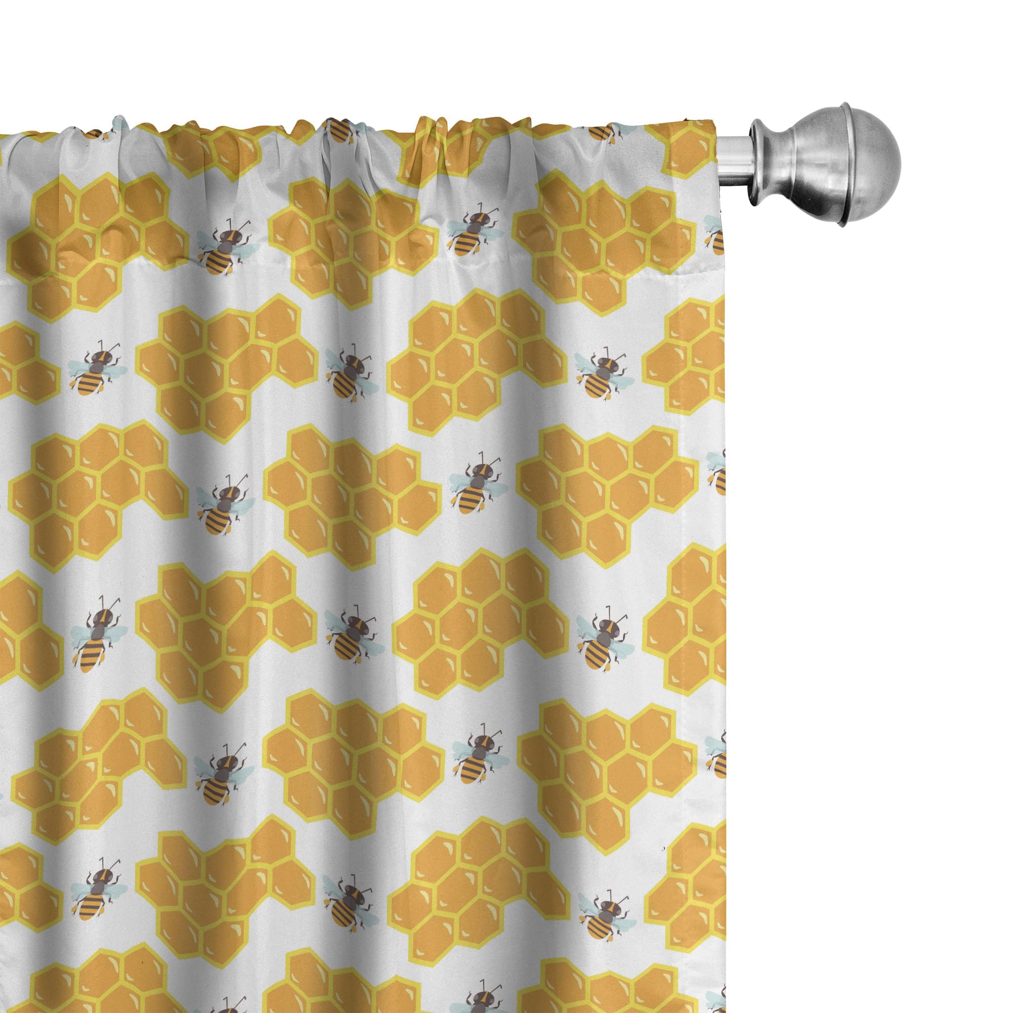 Ambesonne Cartoon Window Curtains, Bumble Bee Along Honey Comb Pattern Hexagonal Themed Illustration, Lightweight Decor 2-Panel 