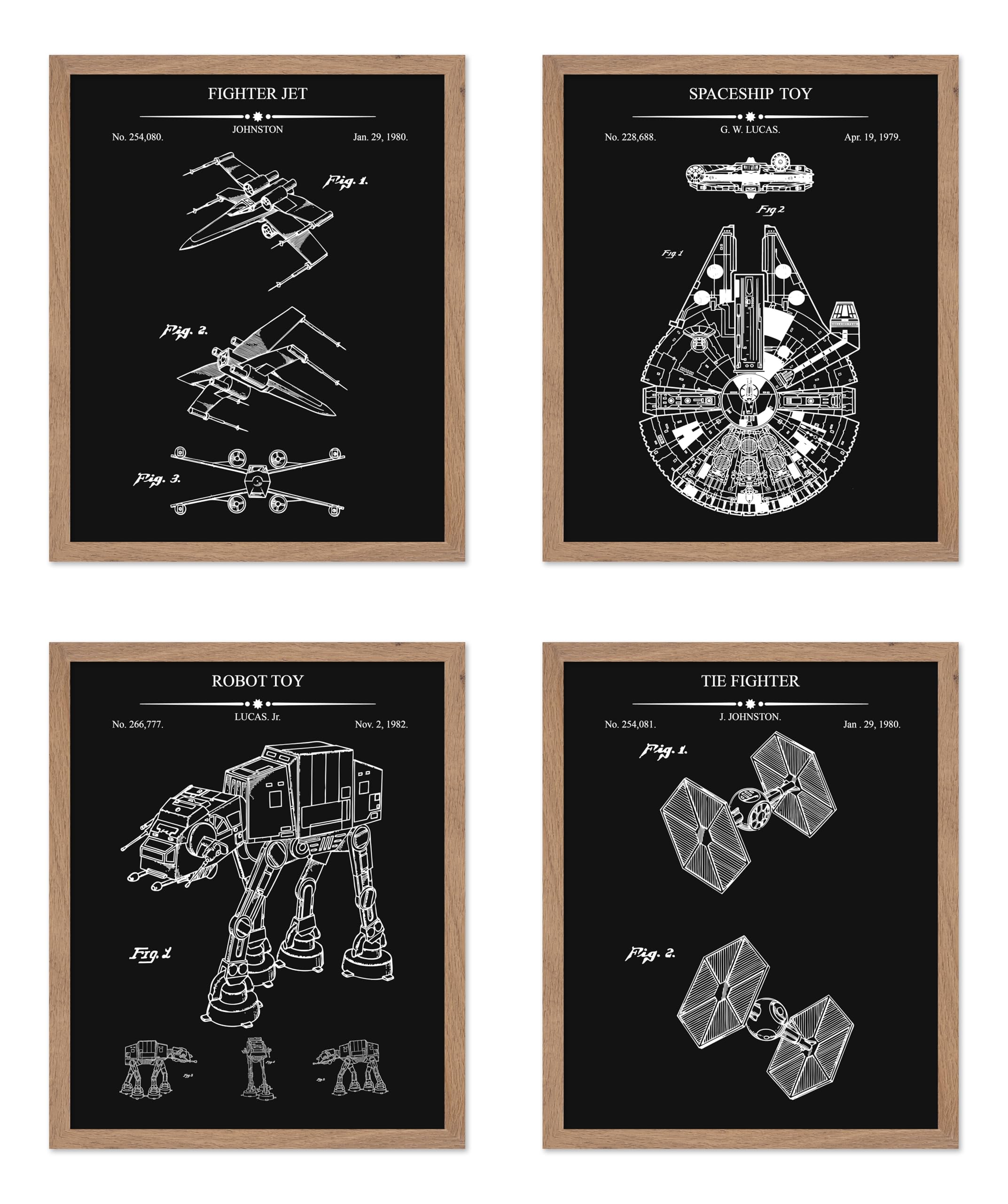 Poster Master 4-Piece Spaceship Blueprint Poster - Spacecraft Patent Print - Sci Fi Art - Defense Art - Fantasy Art - Armored Wa
