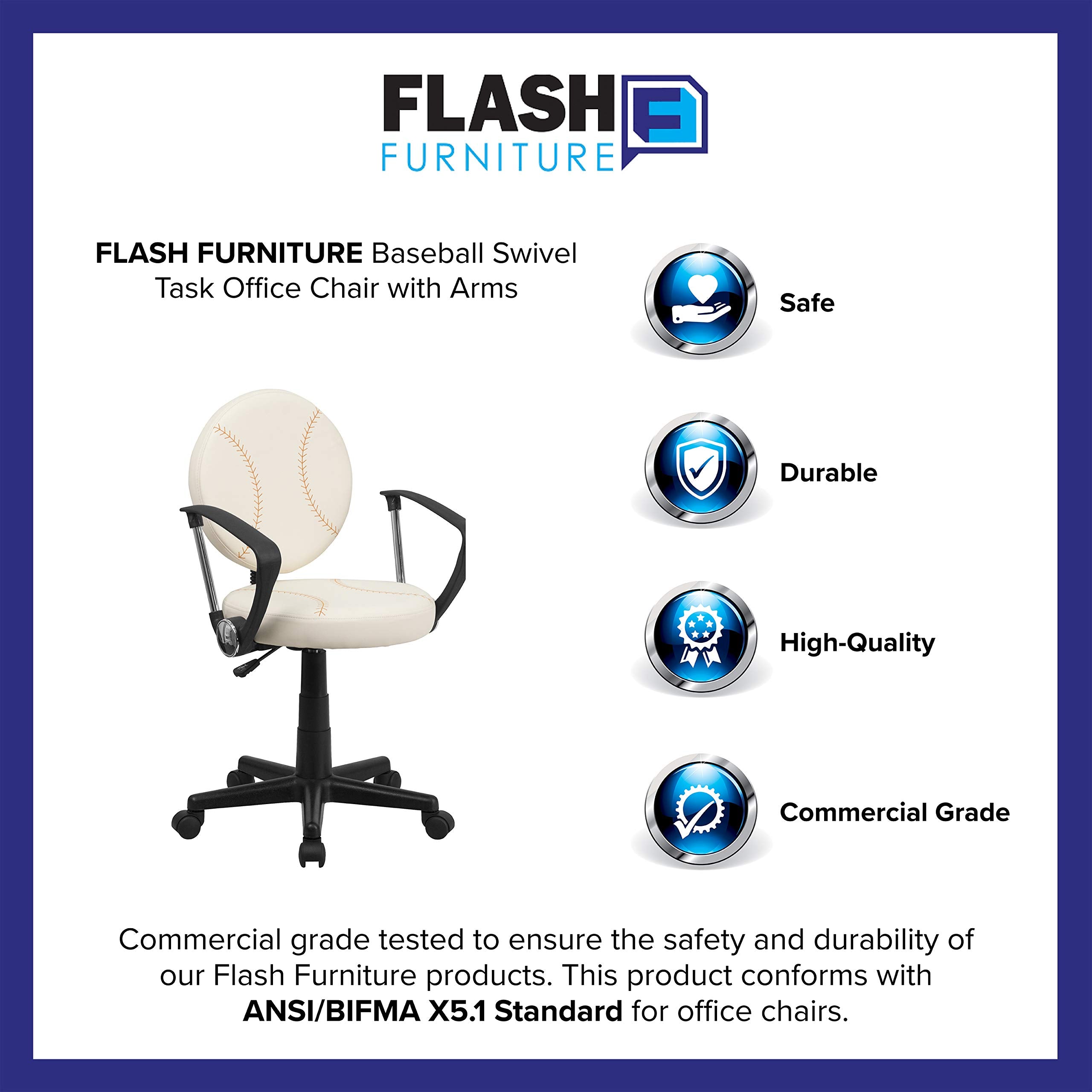 Flash Furniture Jonathan Baseball Swivel Task Office Chair with Arms