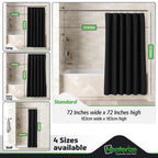 Neaterize Shower Curtain Black - Hotel Style Black Shower Curtains For Bathroom With Waffle Design, 72X72 Inches - Fabric Shower