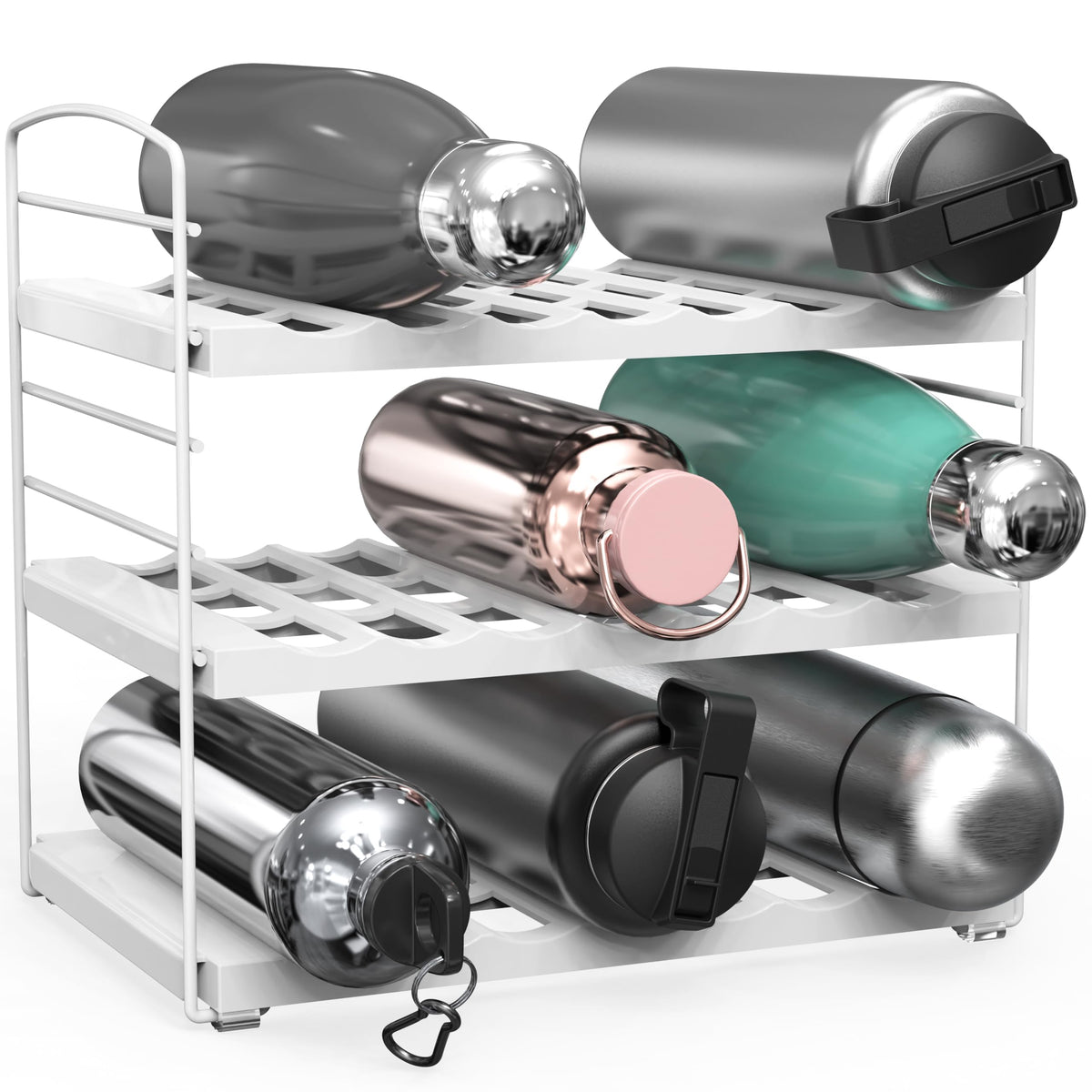 Simple Houseware Water Bottle and Travel Mug Cabinet Adjustable Storage Rack Organizer, White