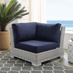 Modway Conway Sunbrella Outdoor Patio Wicker Rattan, Corner Chair, Light Gray Navy