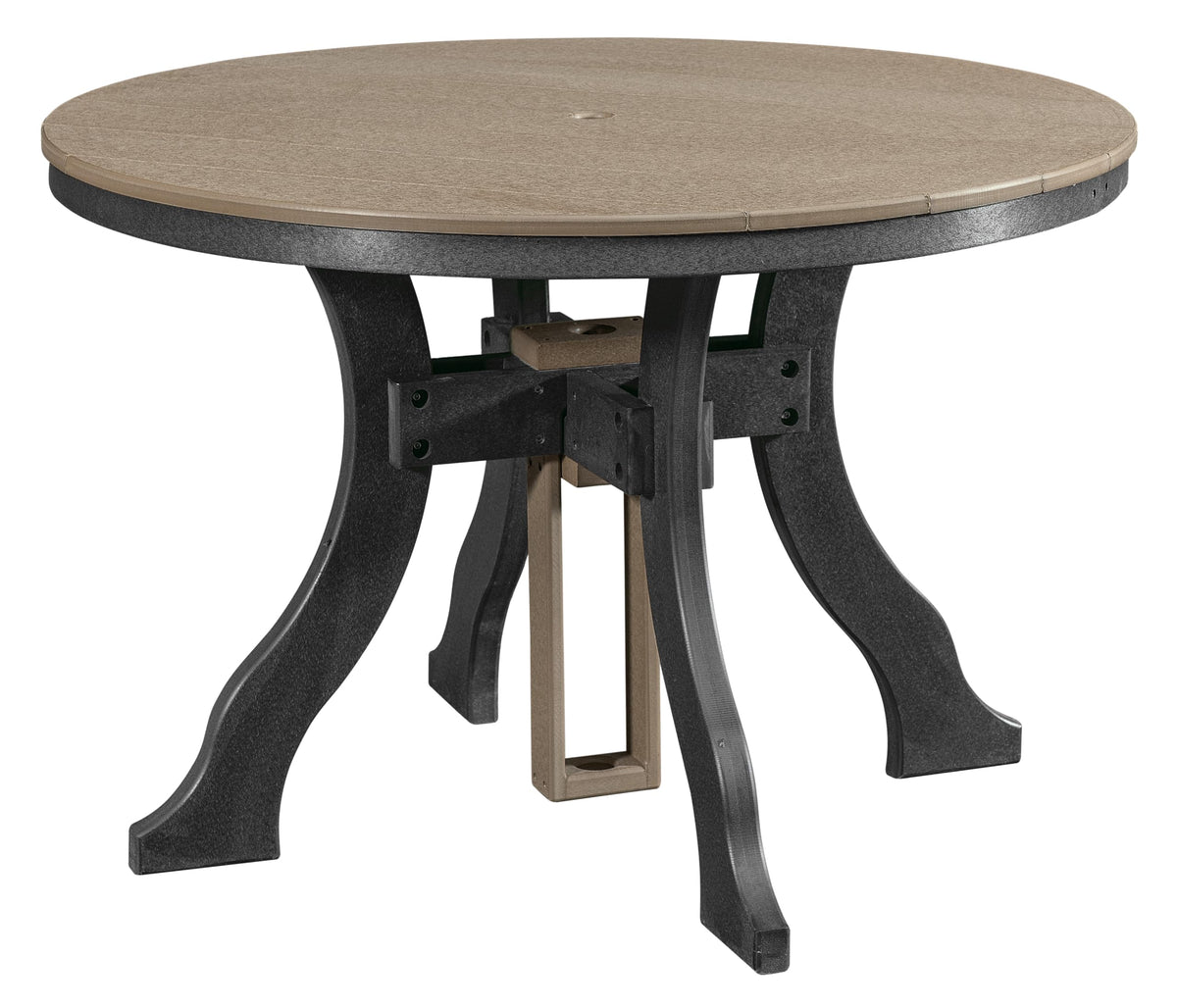 American Furniture Classics Dining Height Round Table, Weatherwood With Black Base
