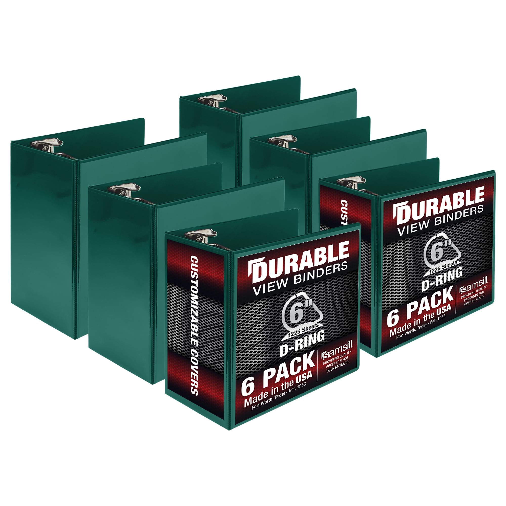 Samsill Durable 6 Inch Binder, Made In The Usa, Locking D Ring Customizable Clear View Binder, Red, 6 Pack, Each Holds 1225 Page