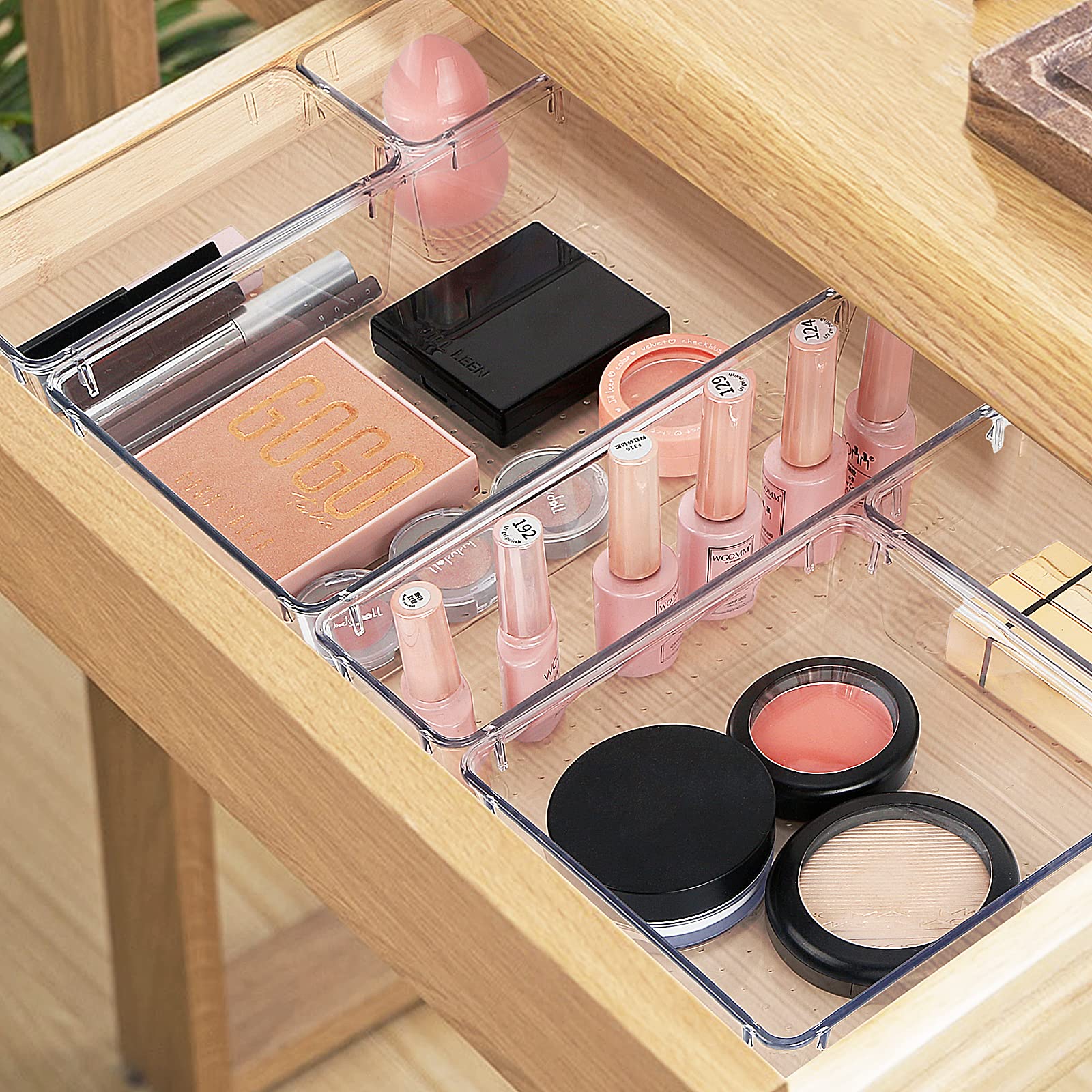 Stormiracle 16 Pcs Drawer Organizer Set, 5 Varied Size Bathroom And Kitchen Drawer Cabinet Organizer Trays, Clear Storage Bins F