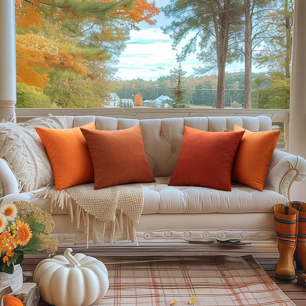 Miulee Pack Of 2 Decorative Outdoor Solid Waterproof Throw Pillow Covers Polyester Linen Garden Farmhouse Cushion Cases For Patio Tent Balcony Couch Sofa 16X16 Inch Burnt Orange