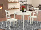 East West Furniture BOST3-WHI-W 3 Piece Kitchen Table Set for Small Spaces Contains a Round Dining Room Table and 2 Solid Wood Seat Chairs, 42x42 Inch, Linen White