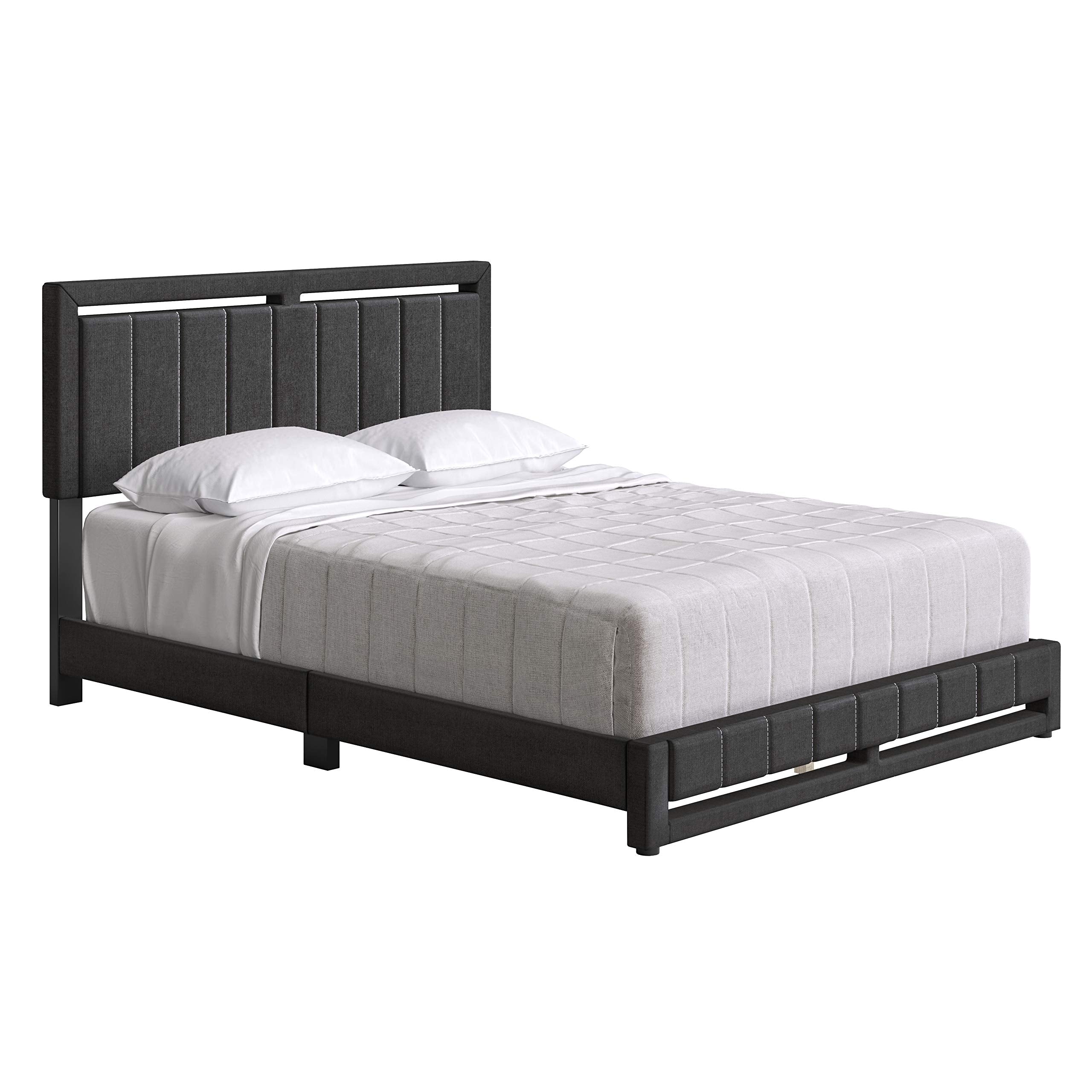 Boyd Sleep Senata Upholstered Platform Bed with Headboard and Durable Mattress Foundation with Strong 14 Wood Slat Supports, No BoxSpring Required: King, Black, Charcoal