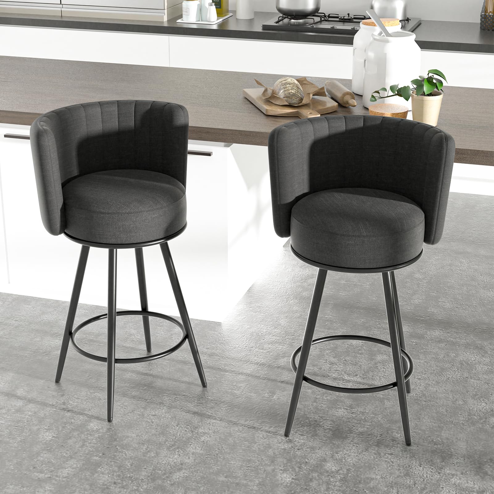 HONIFUR Bar Stools Set of 4, 27 Tufted Modern Counter Height Bar stools, Upholstered Barstools with Back & Footrest Metal Legs, 