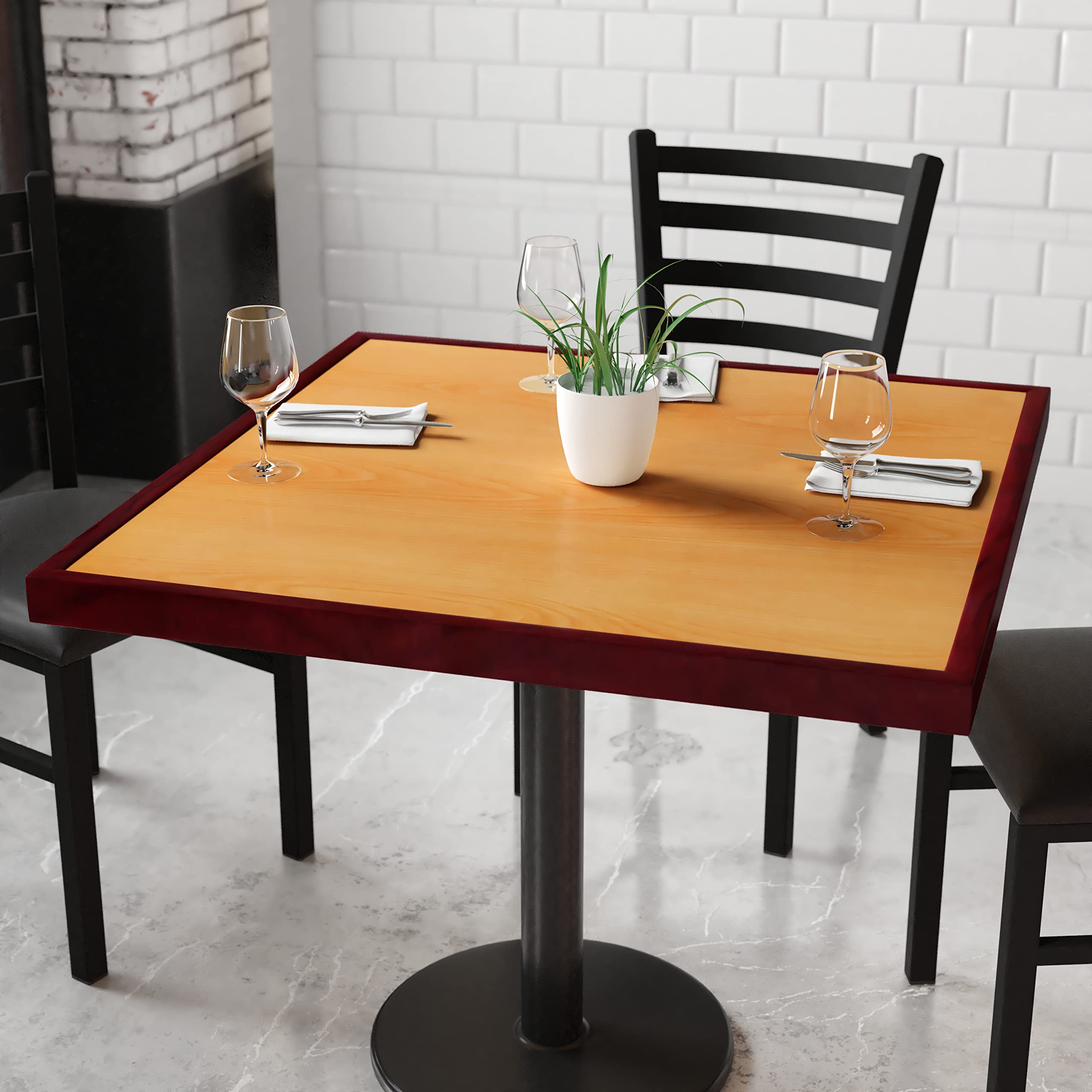 Flash Furniture 36'' Square 2-Tone High-Gloss Cherry / Mahogany Resin Table Top With 2'' Thick Drop-Lip