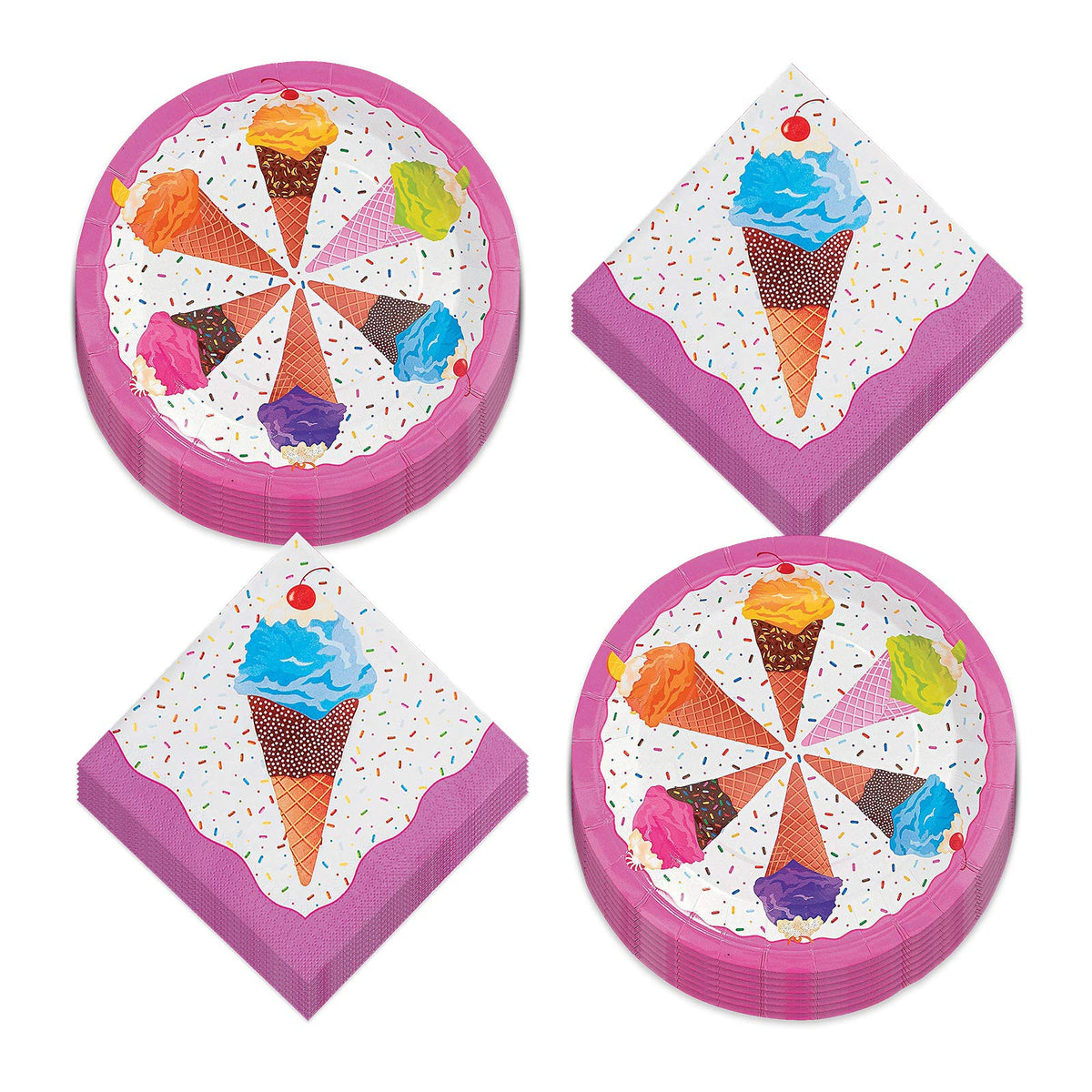 Ice Cream Party Supplies - I Scream for Ice Cream Cone Paper Dinner Plates and Lunch Napkins (Serves 16)