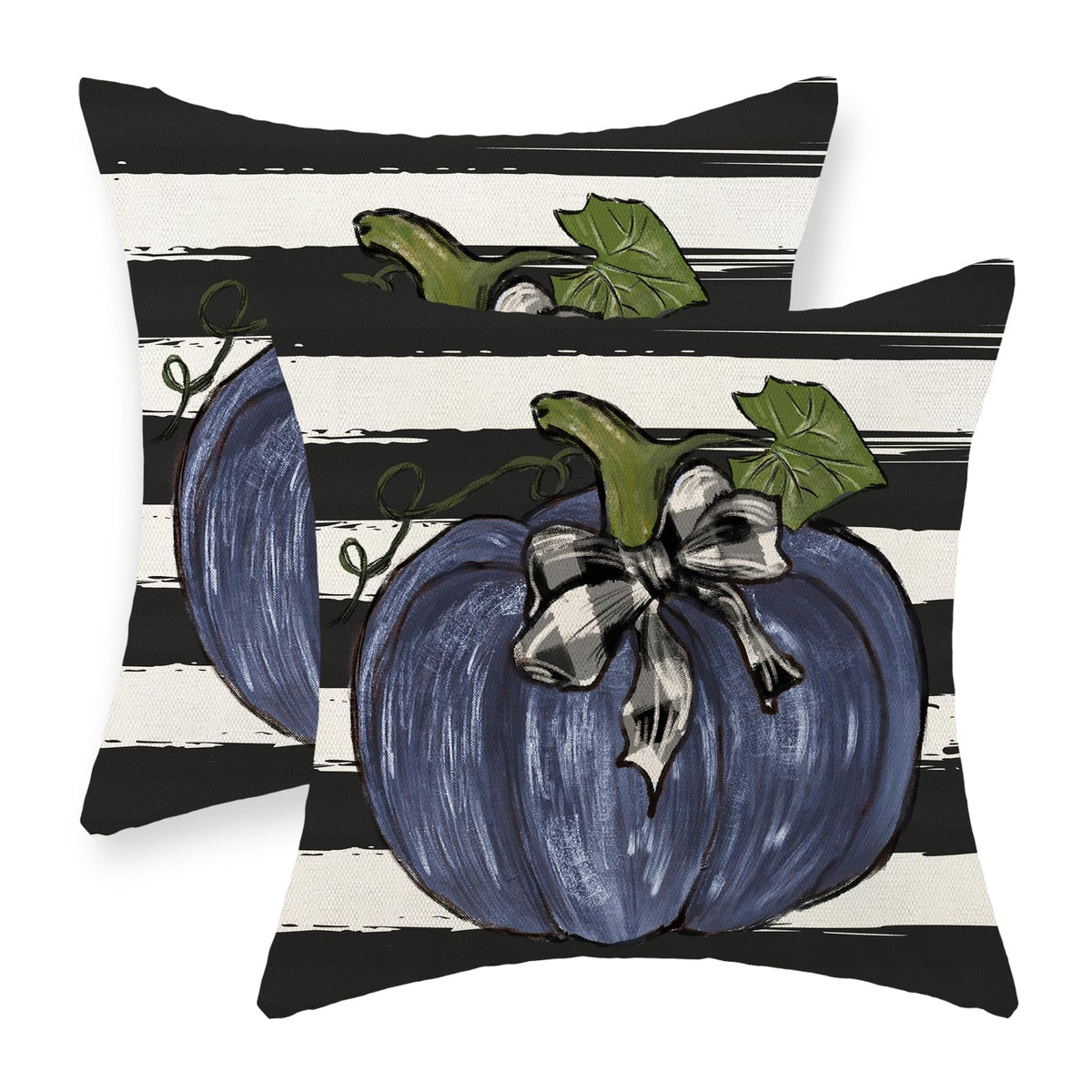 Gohdiwh Fall Pillow Covers 18X18 Set Of 2 Dark Blue Pumpkin Buffalo Plaid Fall Decor Pillowcase Autumn Thanksgiving Decorative O