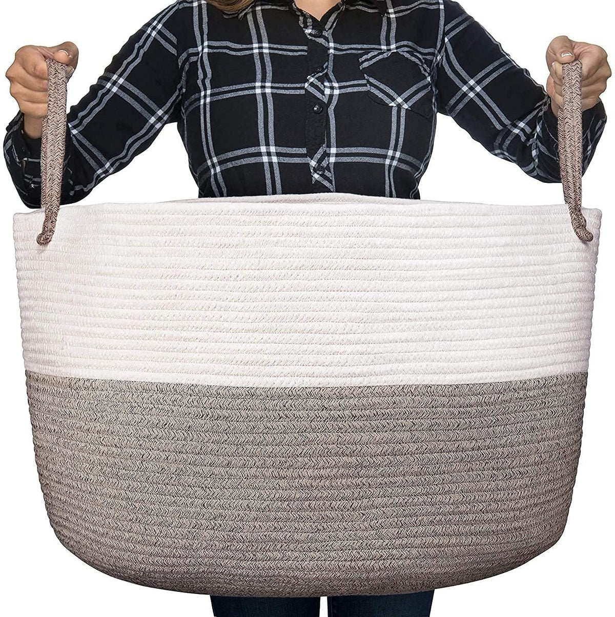 Luxury Little XXXL Nursery Storage Basket, 22 x 22 x 14 inches - 100% Cotton Rope Basket with Handles, Laundry Basket for Toys, 
