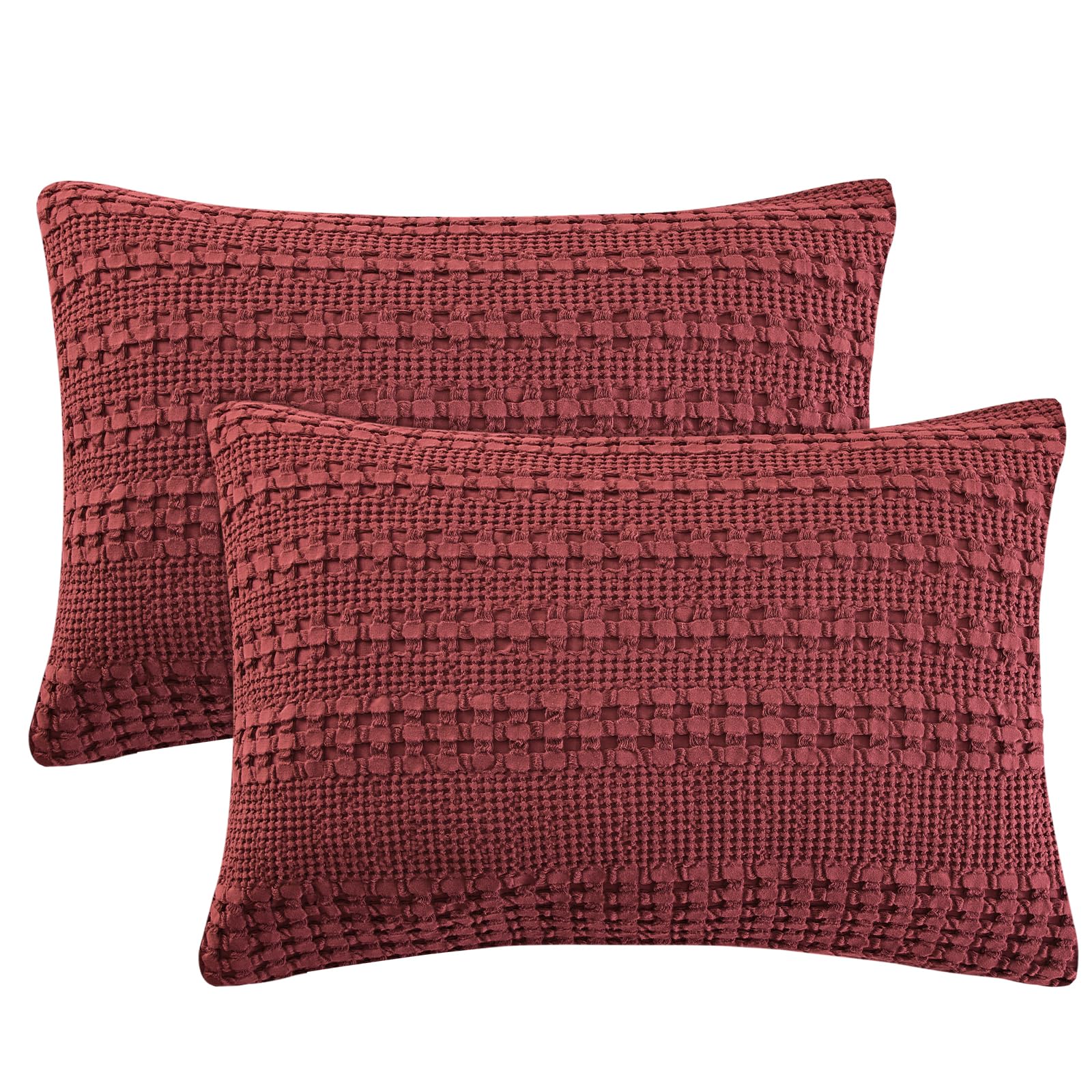 Phf 100% Cotton Waffle Pillowcases Standard Size, 2 Pack Soft Breathable Skin-Friendly Pillow Sham,Decorative Waffle Weave Pillo