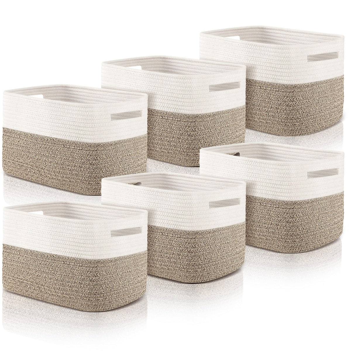 Geetery 6 Pack Woven Storage Baskets Cotton Rope with Handle, Light Brown
