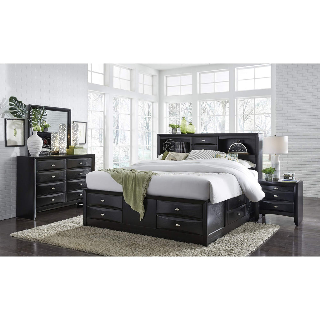 HomeRoots Wood Black Dresser with 5 Chambared Drawer