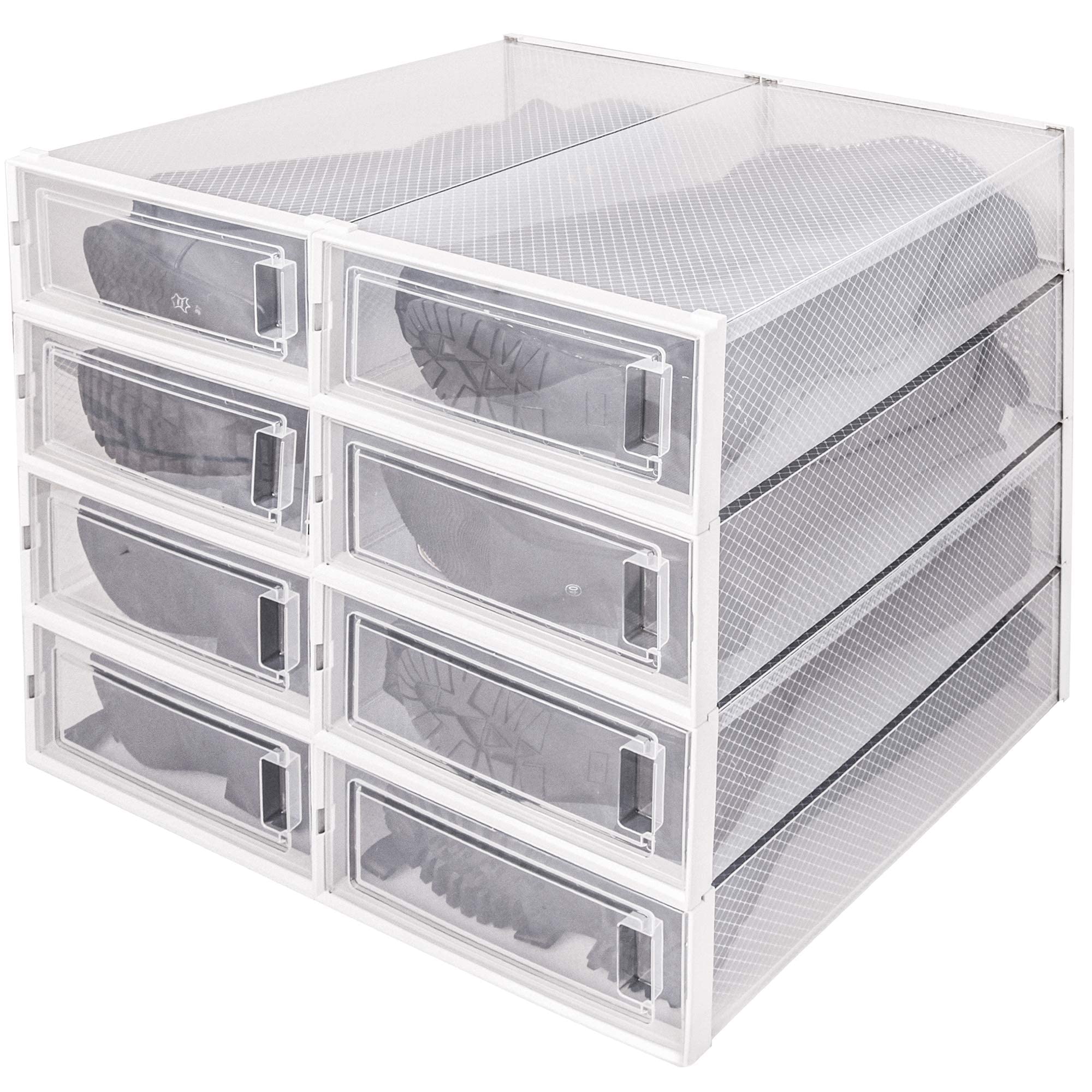 DHMAKER 8 Pack Boot Storage Box, Stackable Clear Plastic Boot Shoe Organizer for Tall Boots, Closet, Drop Front Boot Organizer, 