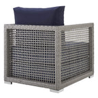 Modway Aura Outdoor Patio Wicker Rattan, Armchair And Two Side Tables, Gray Navy