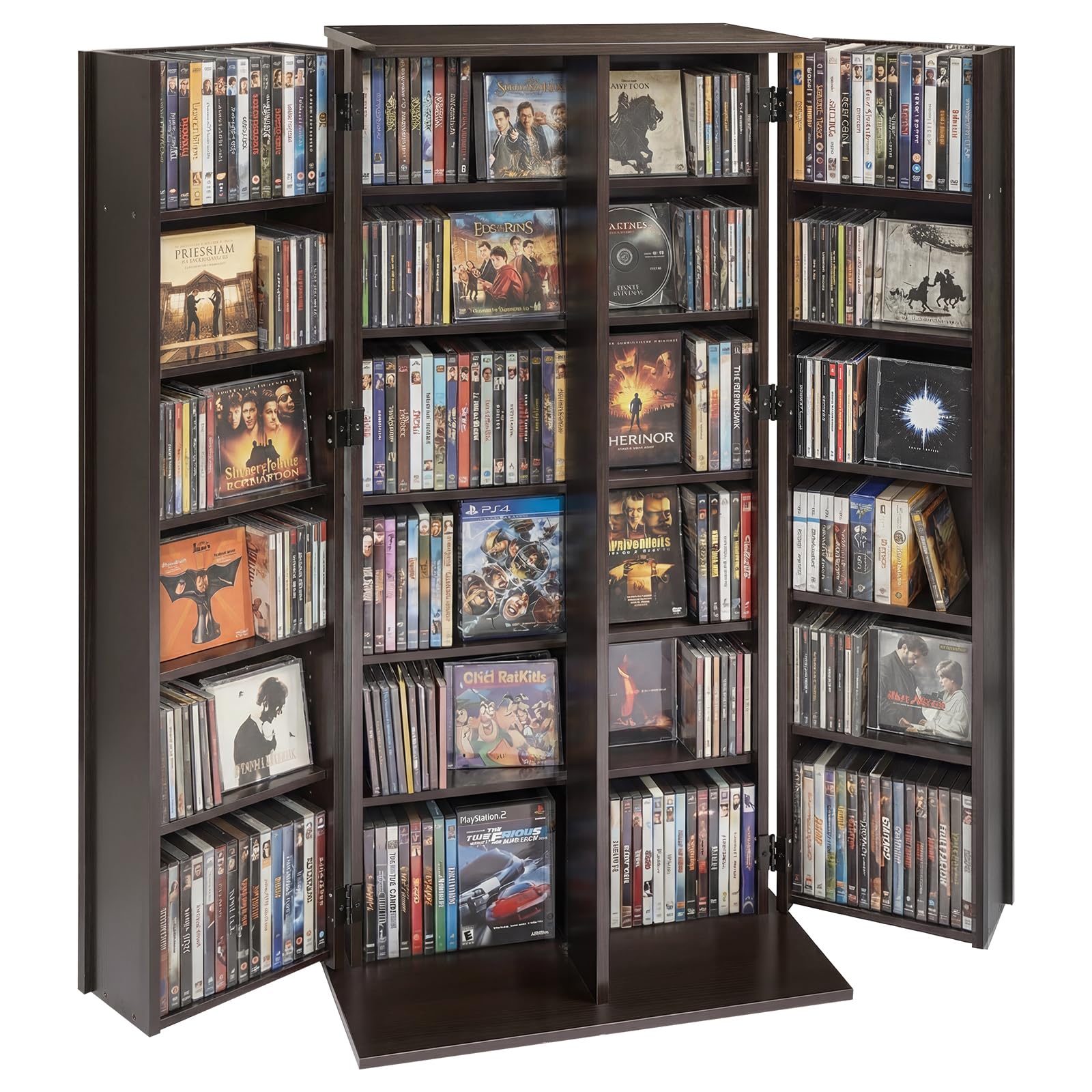 VEVOR Media Storage Cabinet, 6-Tier DVD Shelf Organizer, 24.02 x 14.49 x 50 in Multimedia Storage Organizer for CDs, DVDs, Books