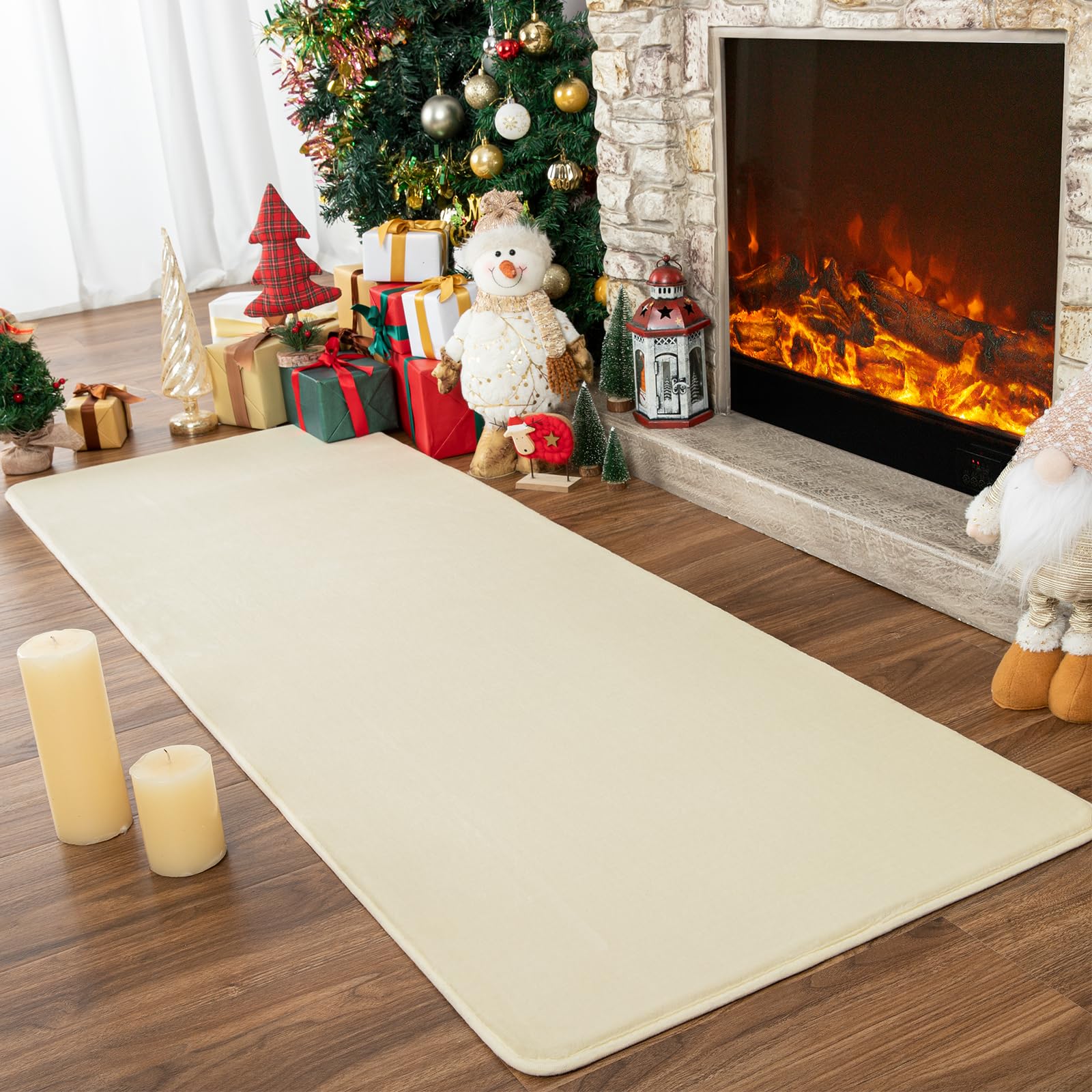 Przemy Washable Runner Rug for Bedroom Living Room, 2x6 Feet Cream Memory Foam Rug, Super Soft Modern Indoor Runner Carpet for H