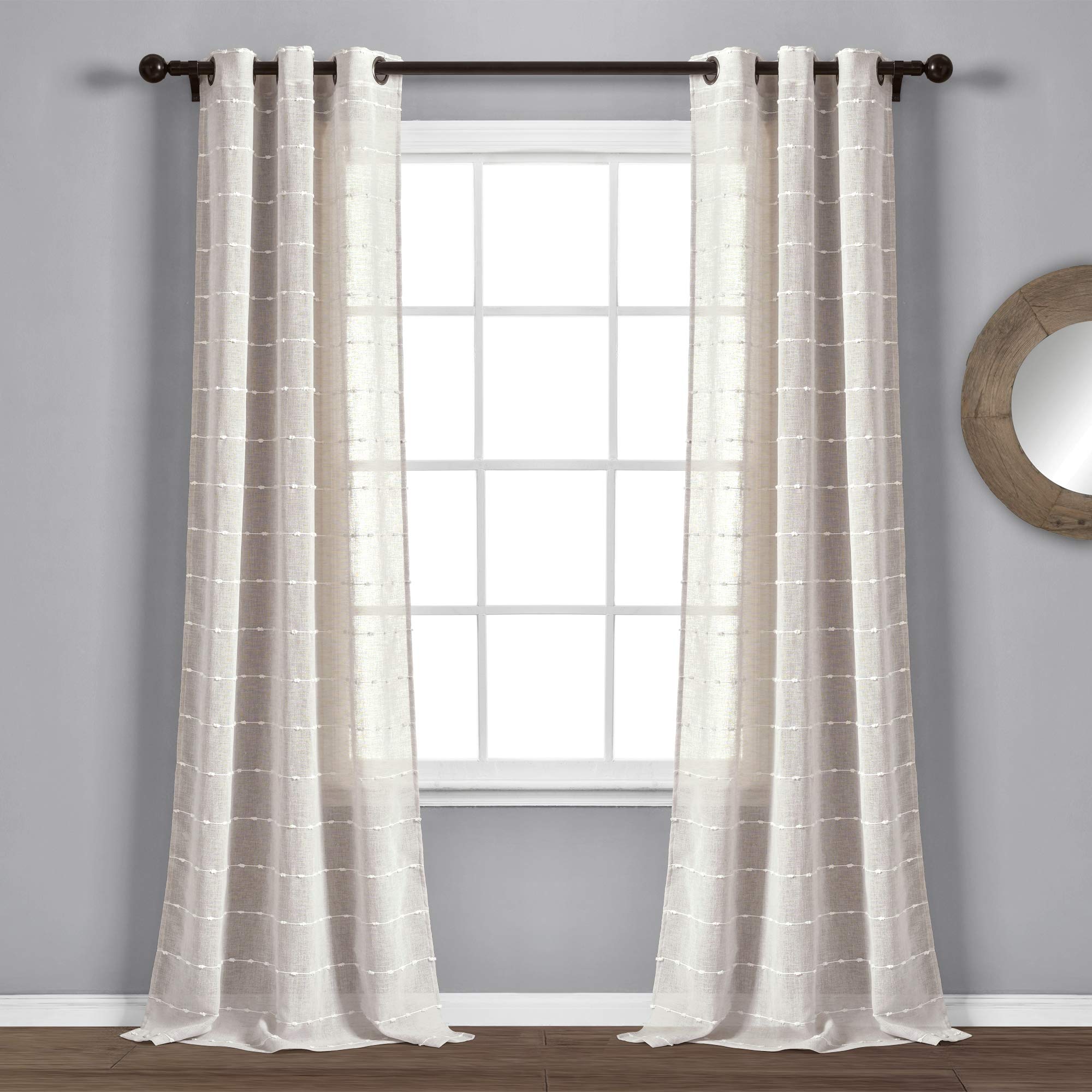 Lush Decor Farmhouse Textured Grommet Sheer Window Curtain Panel Pair, 38'W X 95'L, Beige