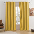 Dualife Gold Linen Blackout Curtains 120 Inch Length 2 Panels Set Burg Extra Long 10 Ft Back Tab Pocket Drapes Cotton Textured S