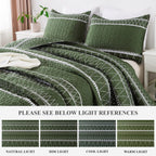Andency Green Quilt Set California King (112X104 Inch), 3 Pieces(1 Striped Triangle Printed Quilt And 2 Pillowcases), Bohemian Summer Lightweight Reversible Microfiber Bedspread Coverlet Sets