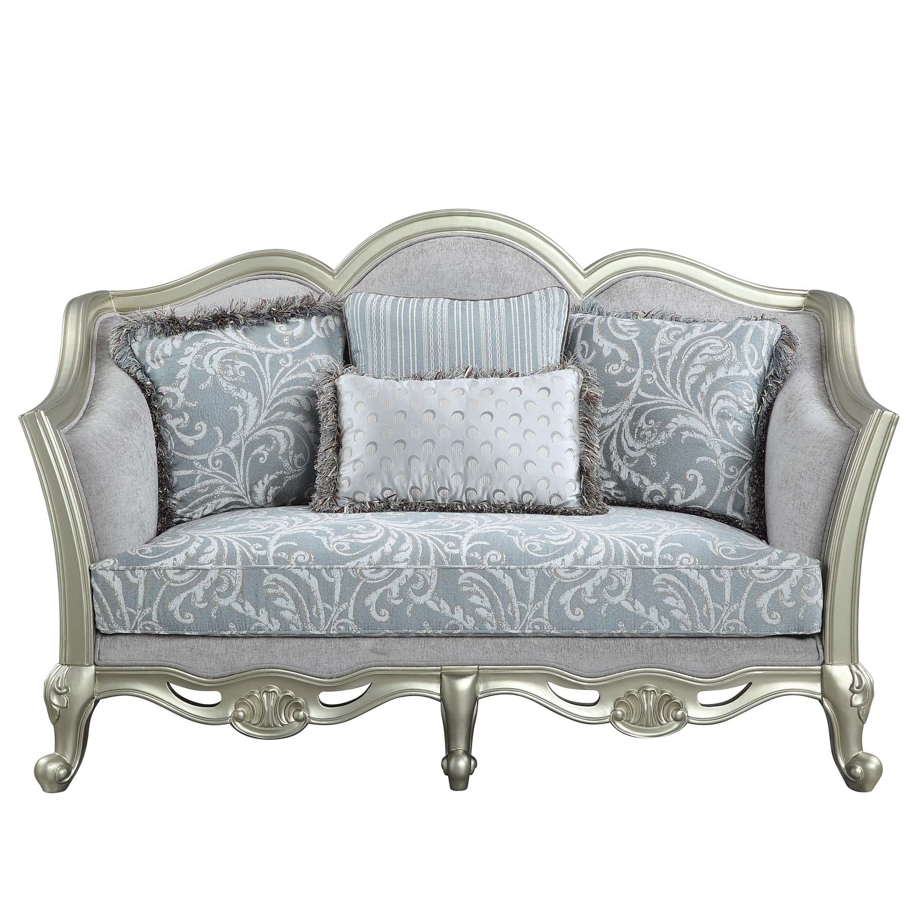 Acme Furniture Linen Upholstery Loveseat, Light Gray and Champagne