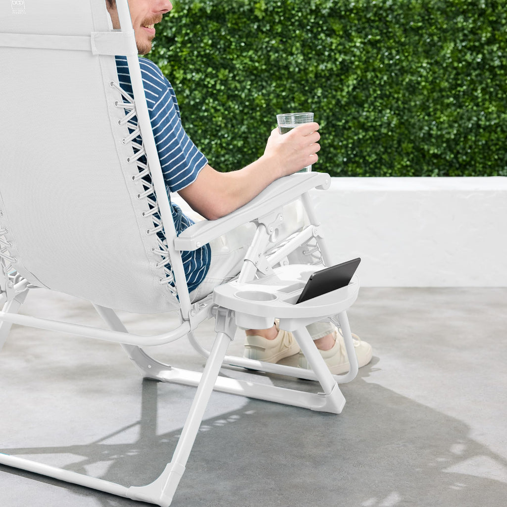 Best Choice Products Adjustable Zero Gravity Chair, Monochromatic Color Folding Patio Recliner W/Side Tray, Headrest - Snow