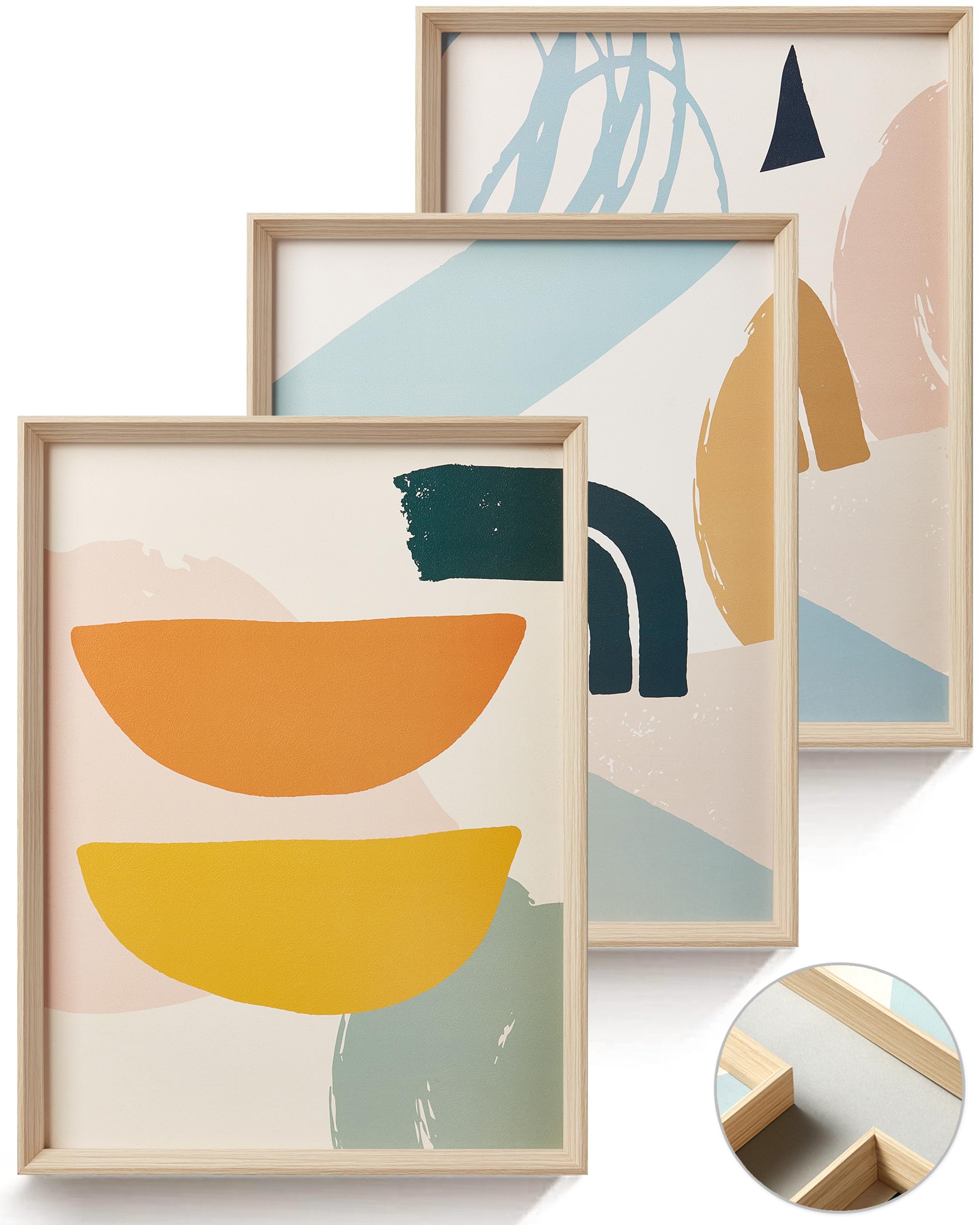 Framed Boho Wall Art for Bedroom,Abstract Canvas Wall Decor,12x16IN Minimalist High Framed Wood Design Prints for Living Room,Ba