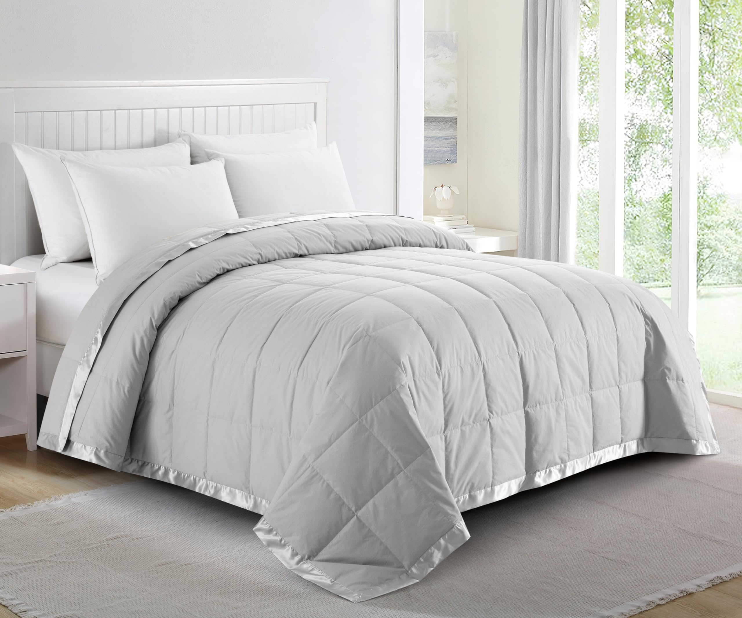 Puredown Blankets Queen Size - Soft Lightweight Down Blanket For All Seasons, Cozy Warm Luxury Bed Blanket With Satin Trim, Cott