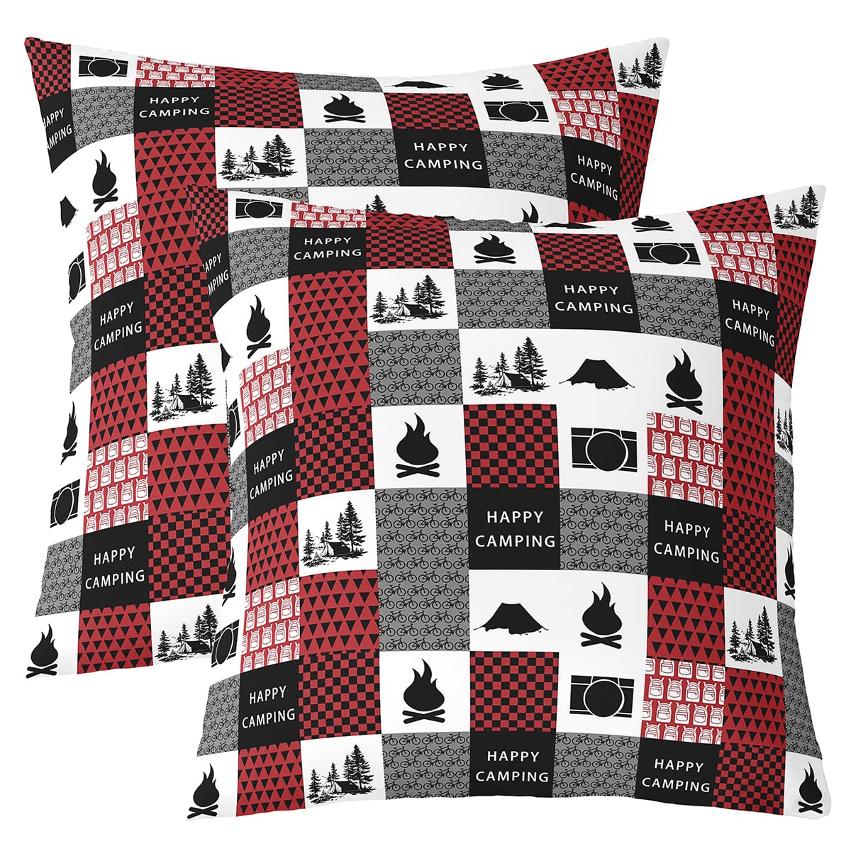 Camper Throw Pillow Covers 24x24 Set of 2 Soft Happy Camping Throw Pillowcases Vintage Wood Grain Fire Print Pillow Cases Cushio
