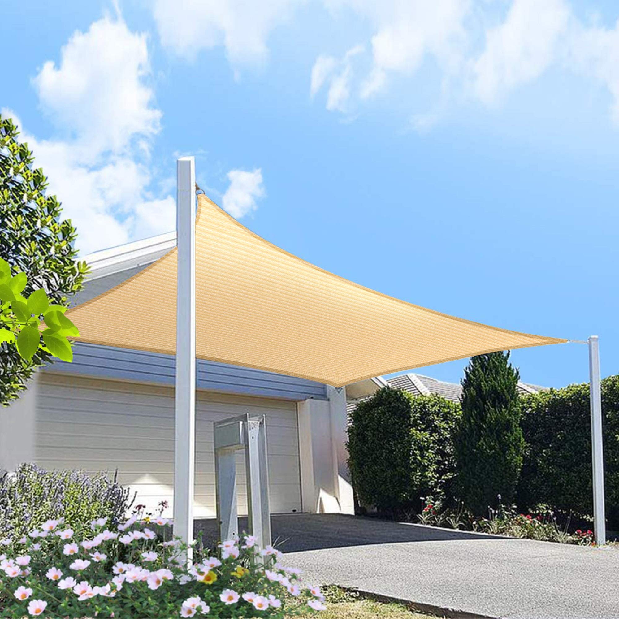 Homa 10' X 16' Beige Rectangle Sun Shade Sail Canopy, 95% Uv Blockage Awning Shelter Fabric Cloth Screen For Patio Outdoor Backy