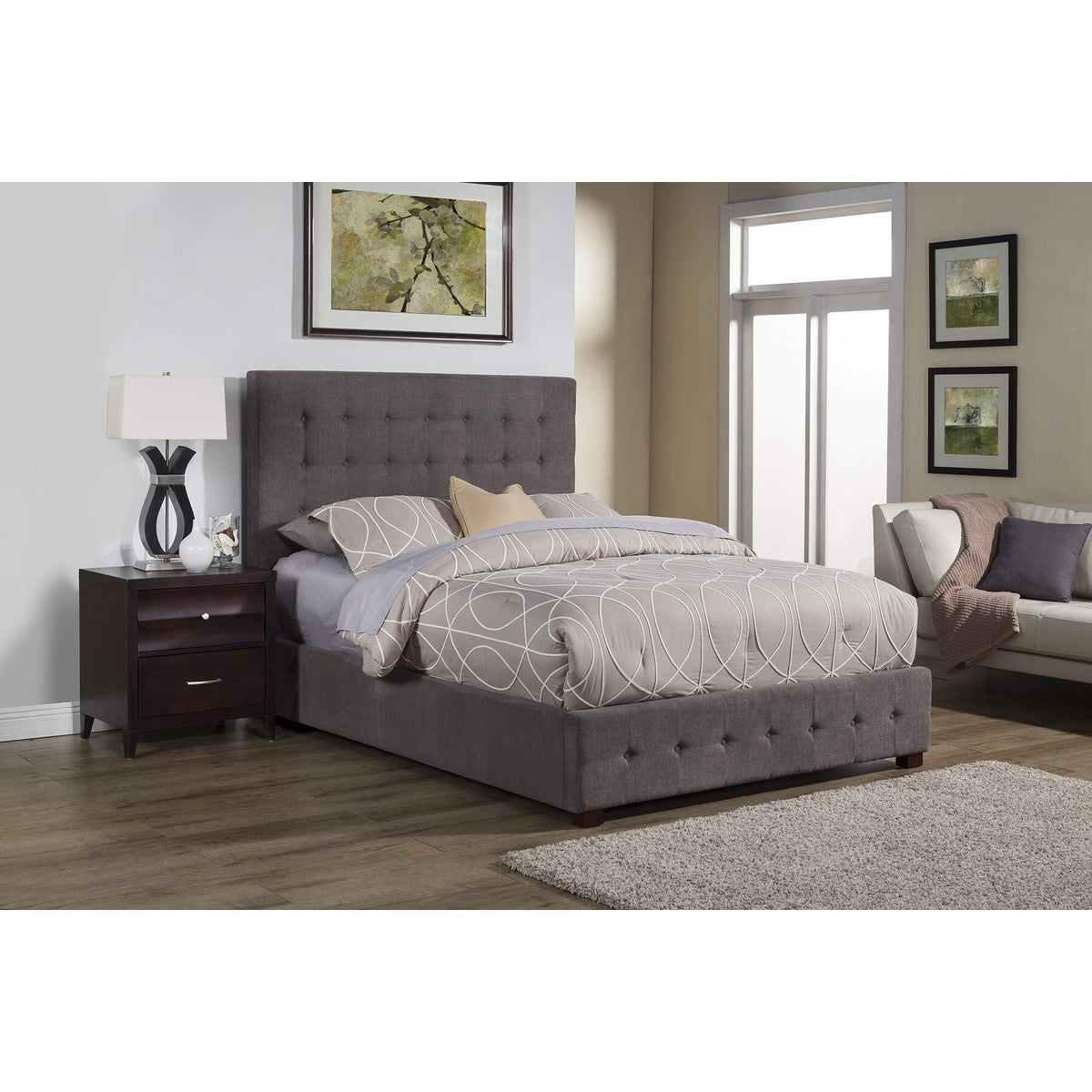 Alpine Furniture Alma Upholstered Platform Bed, Queen Size