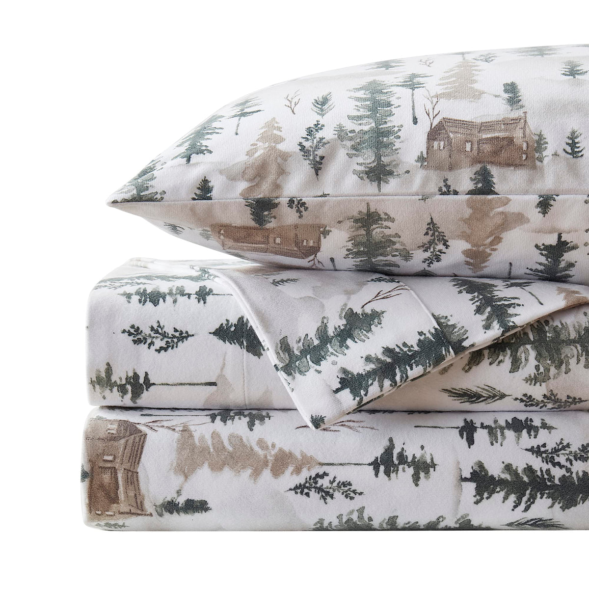 Flannel Sheets Warm And Cozy Deep Pocket Breathable All Season Bedding Set With Fitted, Flat And Pillowcases, Queen, Winter Cabi