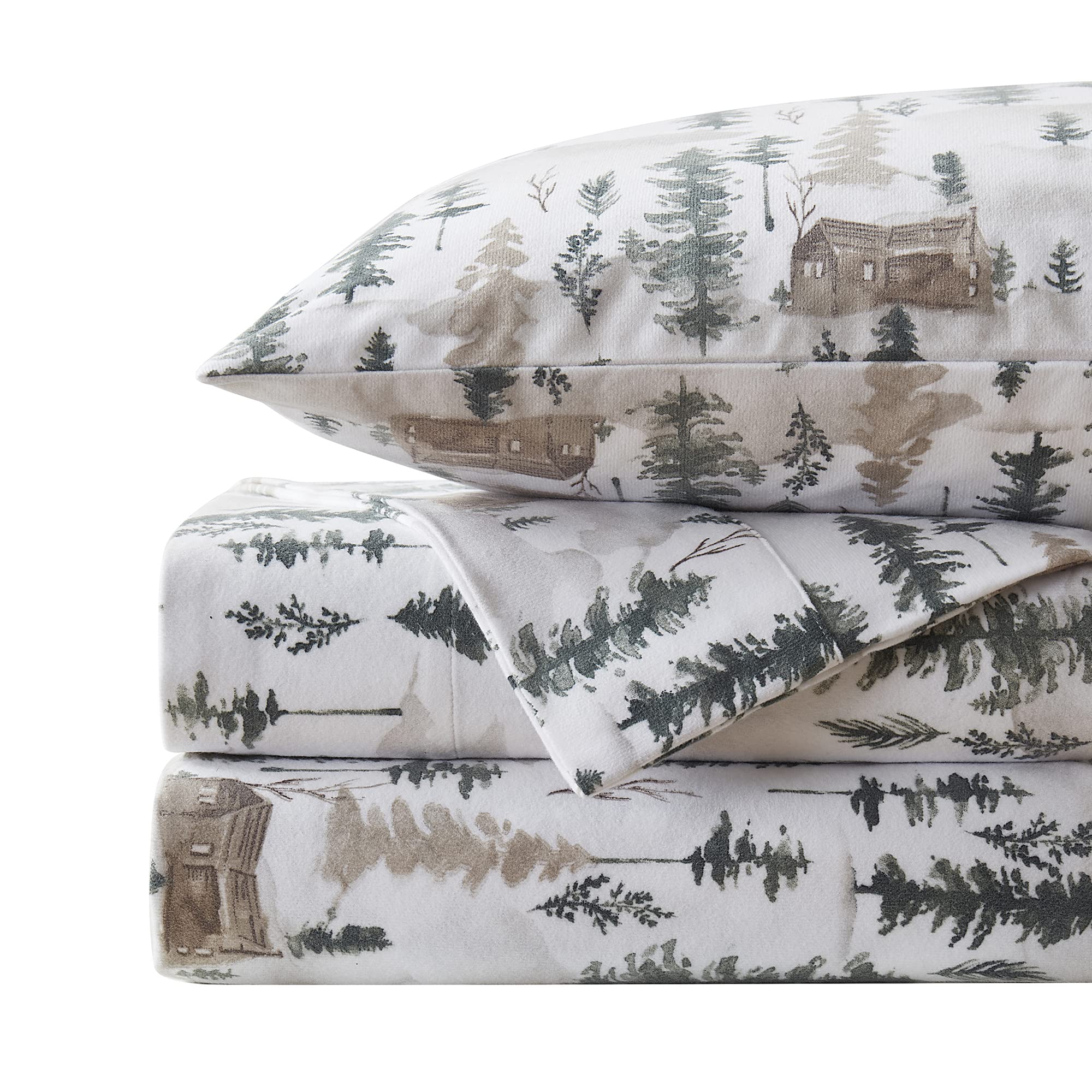 Flannel Sheets Warm And Cozy Deep Pocket Breathable All Season Bedding Set With Fitted, Flat And Pillowcases, Queen, Winter Cabi