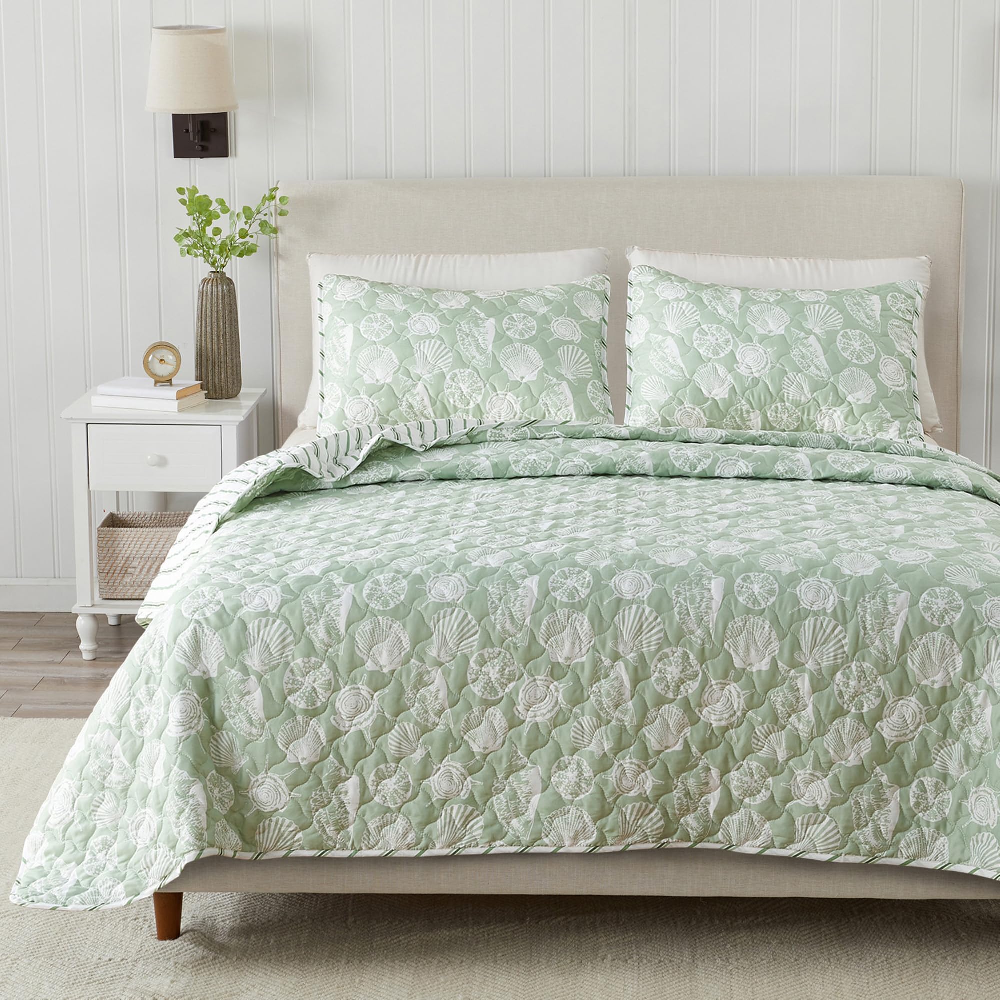 Full/Queen Coastal Quilt Bedding Set, Summer Quilt With Shams, Beach 3-Piece Reversible All Season Bedspread Quilt Set. Lightwei