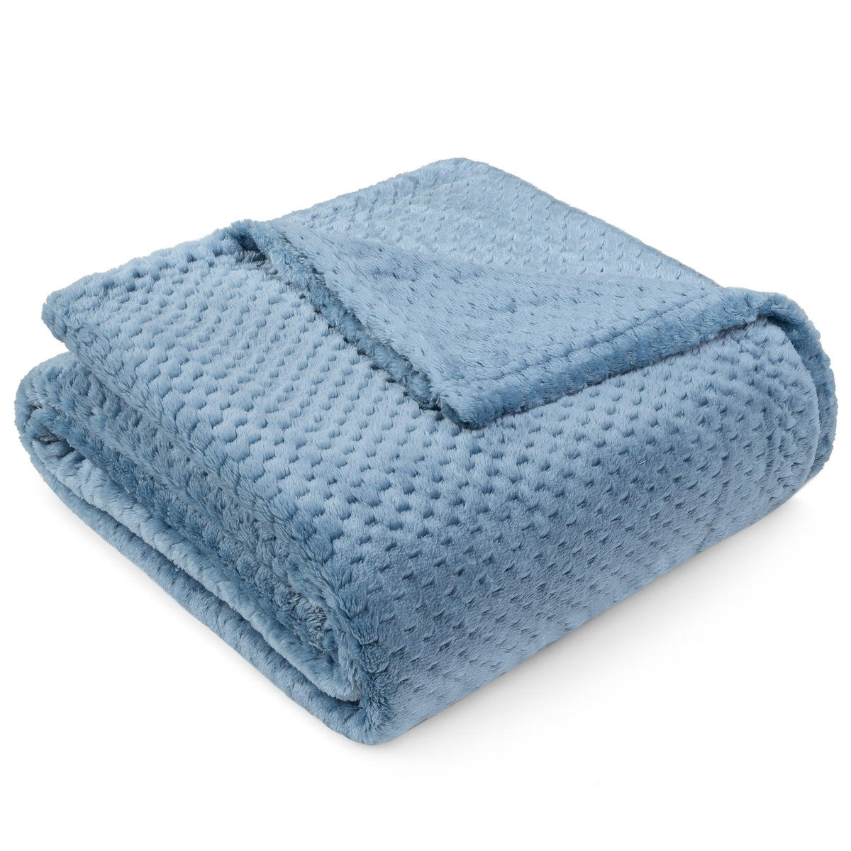 Pavilia Dusty Blue Throw Blanket For Couch, Twin Bed, Soft Fleece Throws For Sofa Chair, Fuzzy Waffle Textured Blanket, Cozy War