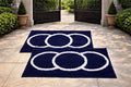 DAJ Blue Door Mat with White Circle Pattern, Set of 2, Entrance Rug