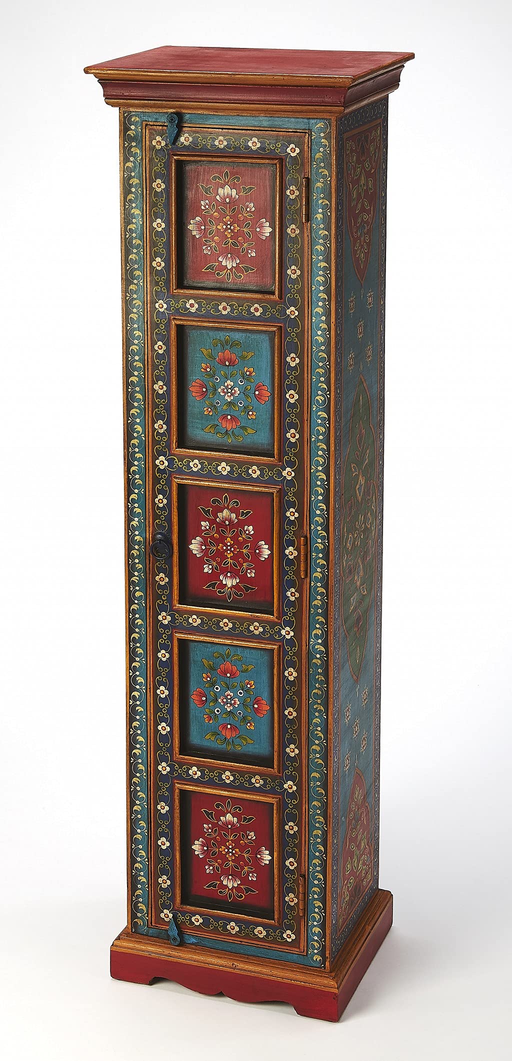 HomeRoots Multi-Color Merranti Wood Solids, MDF, Hand Painted Design Amir Hand Painted Tall Cabinet