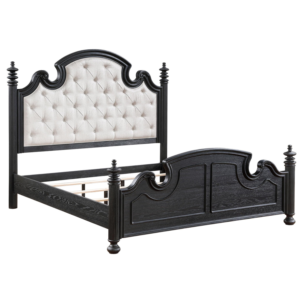 Coaster Home Furnishings Celina Traditional 4-Piece Bedroom Set Fabric Upholstered Eastern King Size Four-Poster Bed Frame 70-inch Headboard Black 224761KE-S4