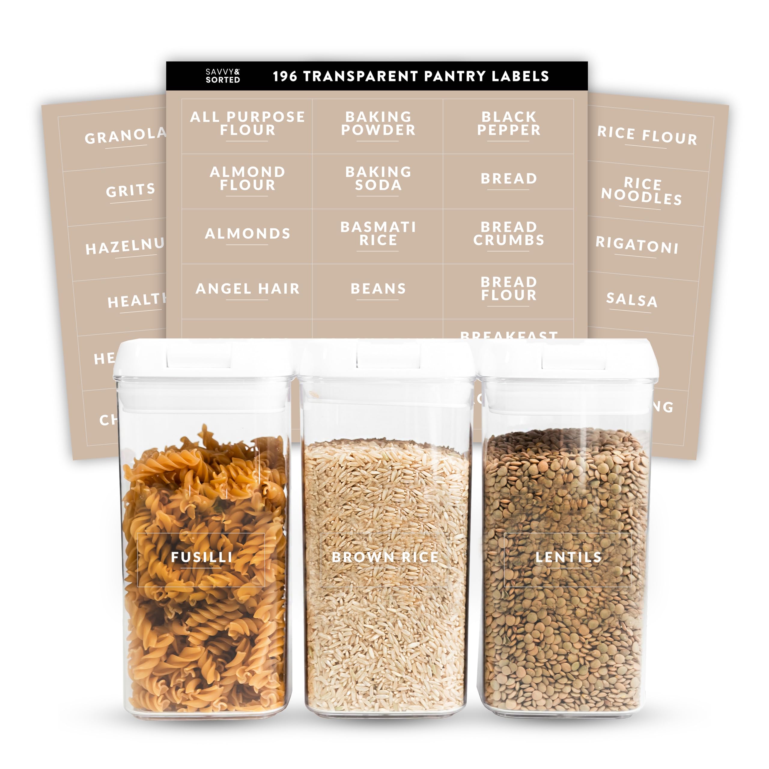 Savvy & Sorted Pantry Labels - Modern Font Kitchen Labels For Containers And Canisters