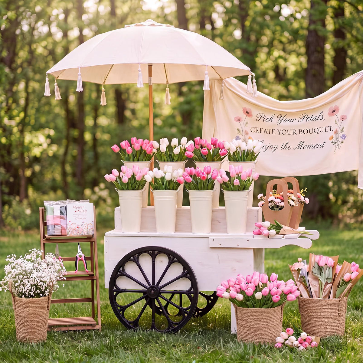 OBreezify 134 Pcs DIY Bloom Bar Flower Supplies Kit Wedding, Woven Basket