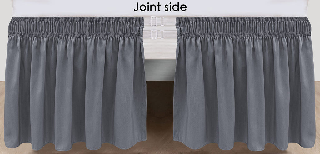 Biscaynebay Wrap Around Bed Skirts For Full & Full Xl Beds 15' Drop, Dark Grey Adjustable Elastic Dust Ruffles Easy Fit Wrinkle