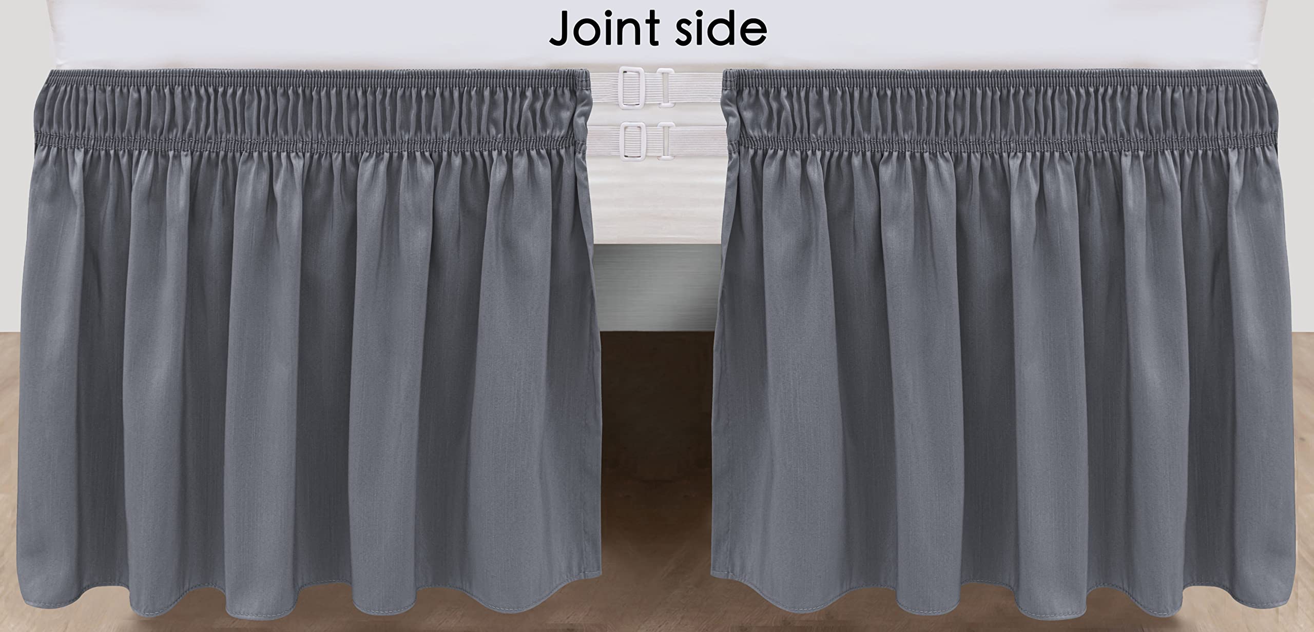 Biscaynebay Wrap Around Bed Skirts For Full & Full Xl Beds 15' Drop, Dark Grey Adjustable Elastic Dust Ruffles Easy Fit Wrinkle