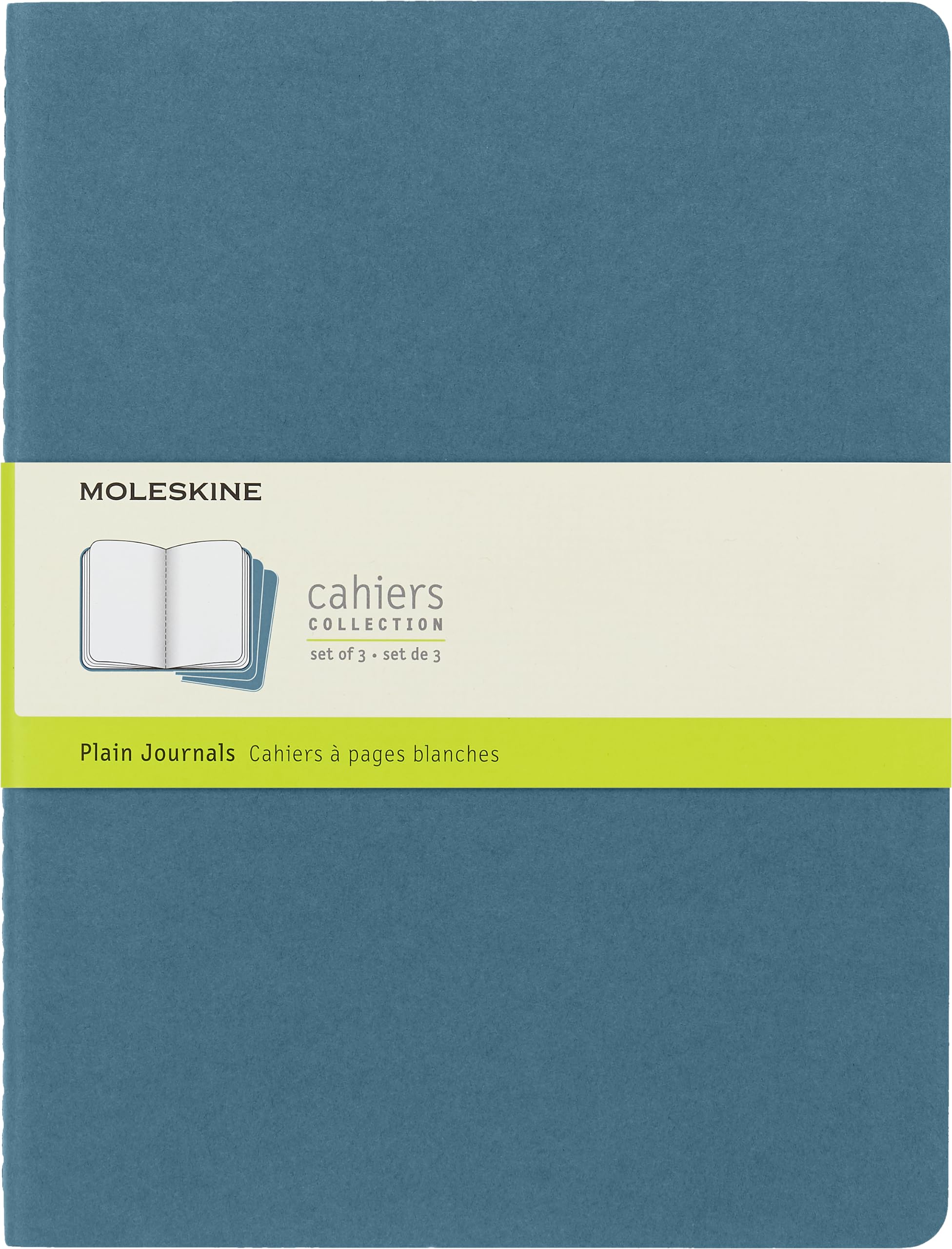 Moleskine Cahier Journal, Soft Cover, Xl (7.5' X 9.5') Plain/Blank, Brisk Blue, 120 Pages (Set Of 3)