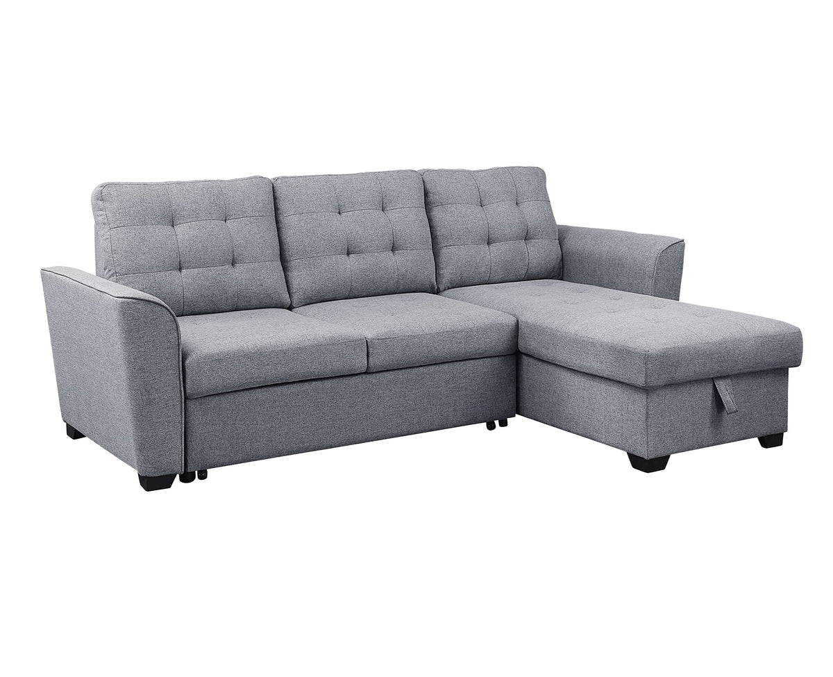 Lilola Home Avery Light Gray Linen Sleeper Sectional Sofa with Reversible Storage Chaise