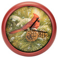 Mark Feldstein Wild Wings December Dawn Cardinal Round Red Frame 8 Inch Bird Sound Wall Clock