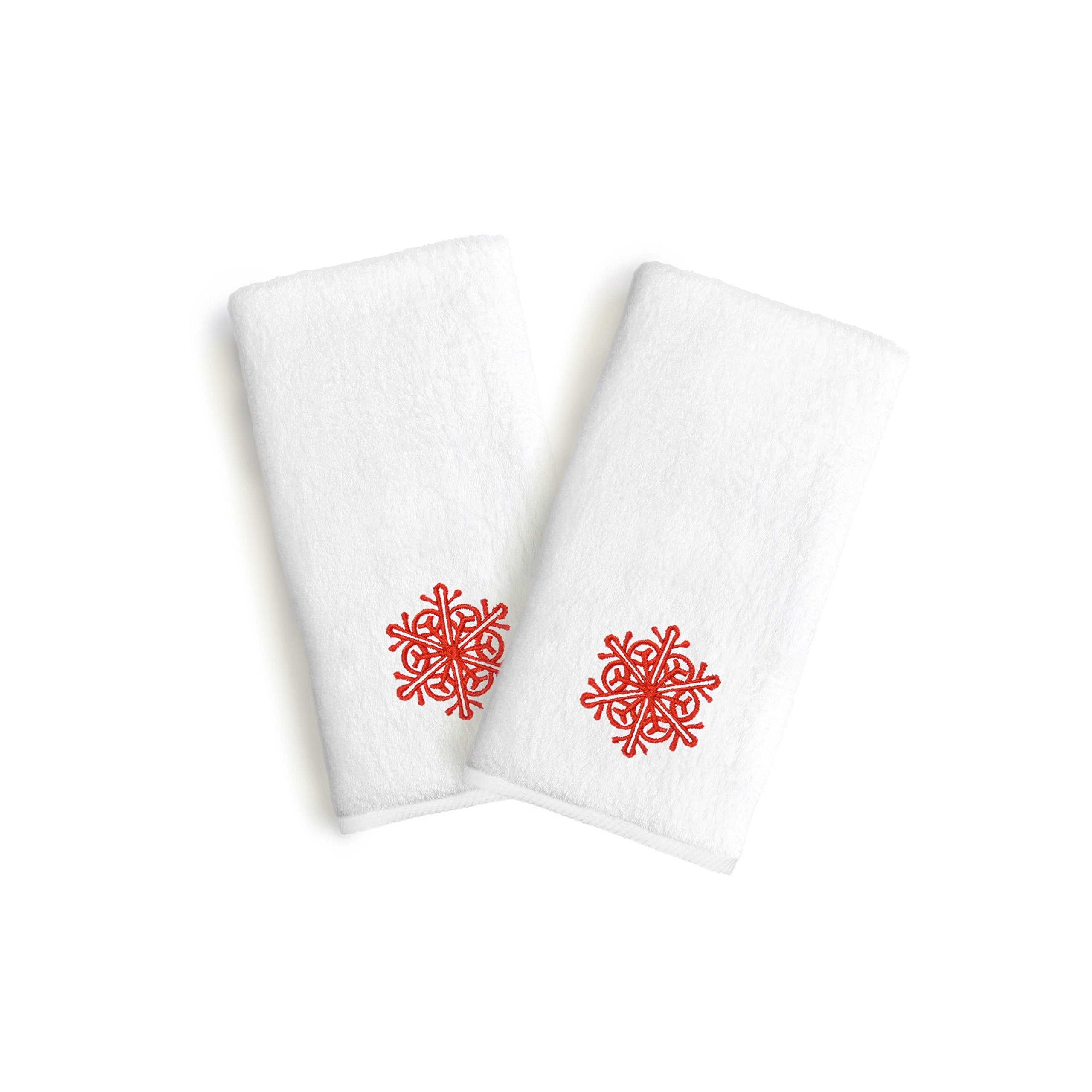 Linum Home Textiles ST00-2HT-63-FLK Hand Towels Red Snow Flake (Set of 2)